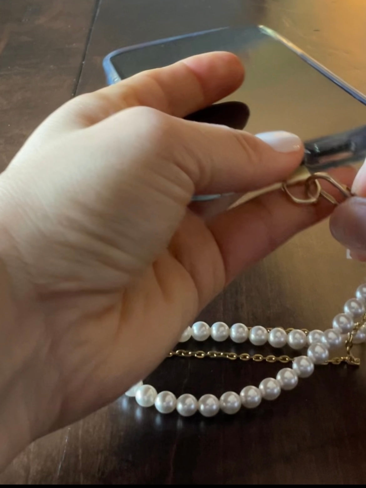 Phone wristlet - white pearl