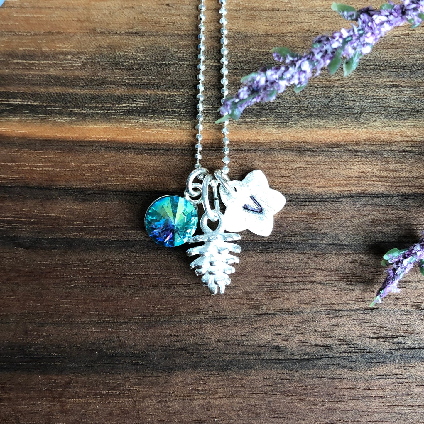 Pine Cone Initial Necklace